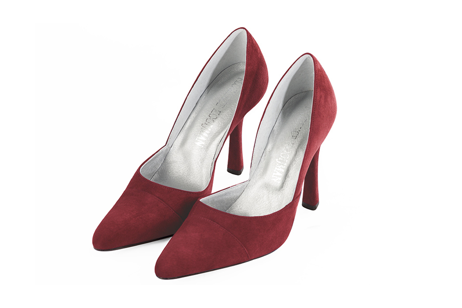 Women's burgundy red elegant open arch pumps. Tapered toe. High spool heels - Front view